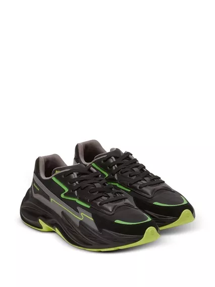 BALMAIN PARIS SNEAKERS RUN-ROW - COD. DM1VI355 LNVY EFF NOIR VERT FLUO BALMAIN PARIS SNEAKERS RUN-ROW - COD. DM1VI355 LNVY EFF NOIR VERT FLUO