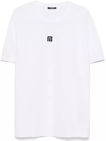 BALMAIN PARIS t-shirt con ricamo PB - COD. EH1EG010 BC87 GAB BLANC NOIR BALMAIN PARIS t-shirt con ricamo PB - COD. EH1EG010 BC87 GAB BLANC NOIR